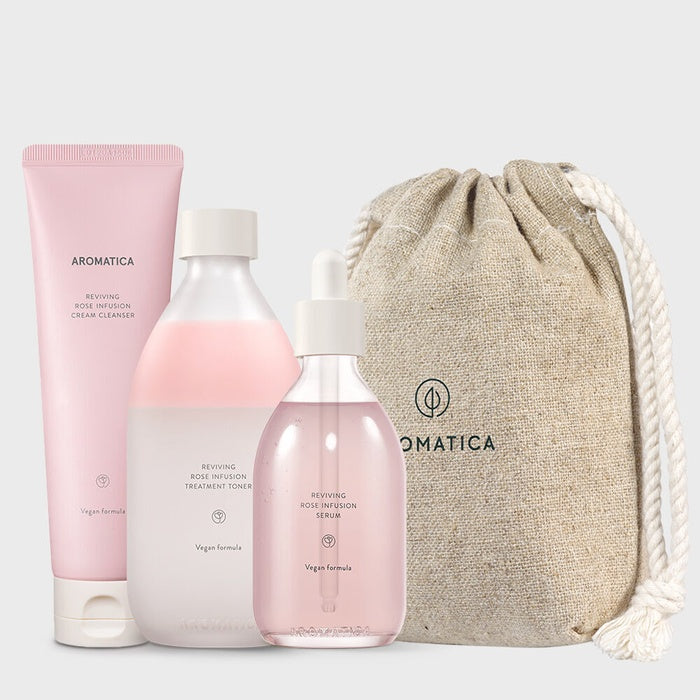 [Gift Packaging]  AROMATICA Rose Basic Care 3-Piece Set (Cleanser + Toner + Serum)