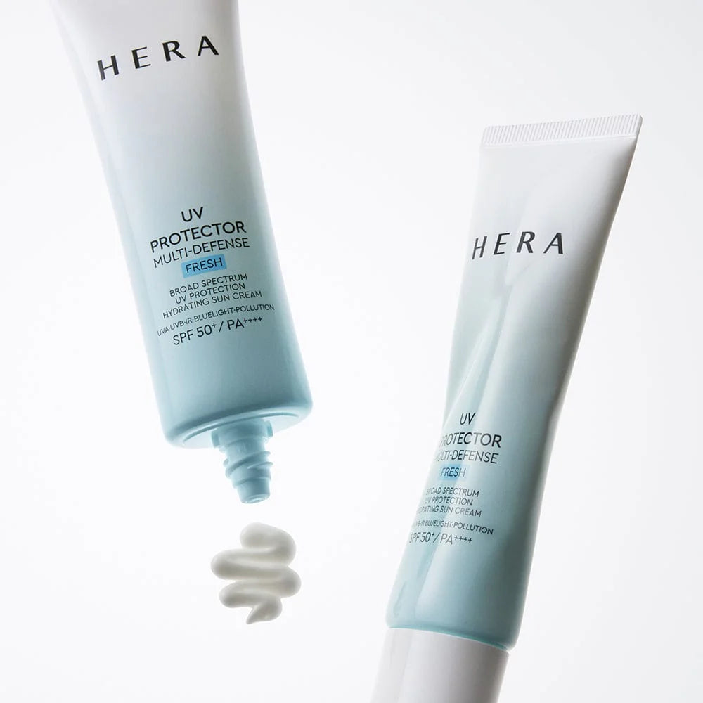 HERA UV Protector Multi-Defense Fresh 50ml SPF50+ PA++++: Broad-spectrum sunscreen designed for effective UV defense and skin freshness.