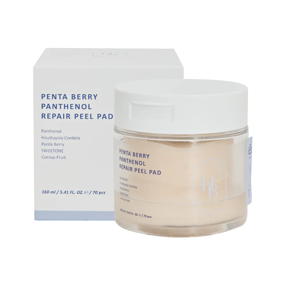 160ml*70ea HEVEBLUE Pentaberry Panthenol Repair Peel Pad, formulated to exfoliate and nourish the skin.