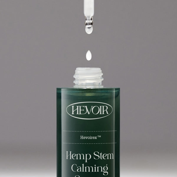 HEVOIR Hemp Stem Calming Serum 55ml bottle with green label and dropper cap.