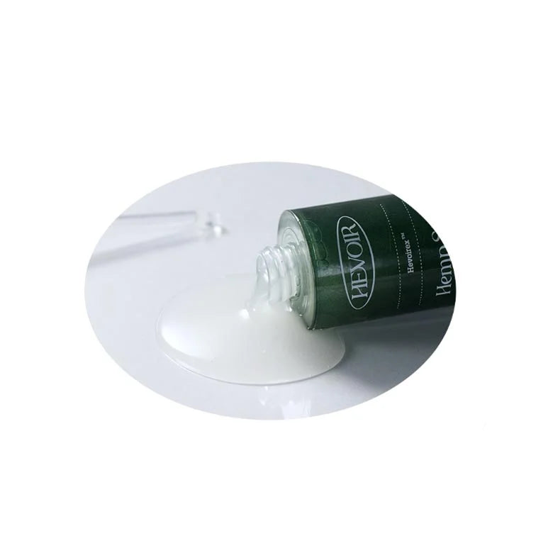 Green-labeled 55ml HEVOIR Hemp Stem Calming Serum bottle with dropper.