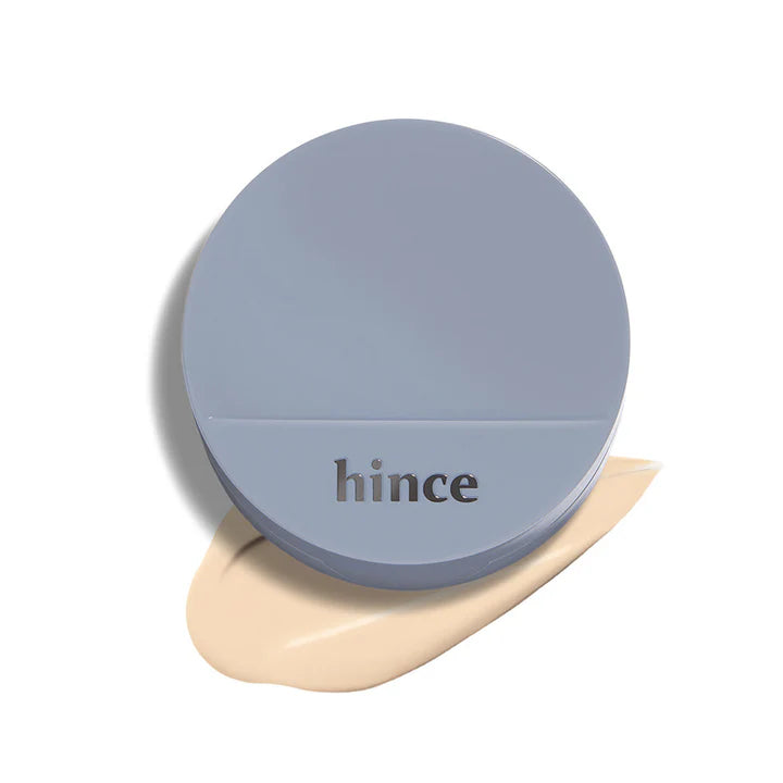 A compact cushion with HINCE Second Skin Mesh Matte formula, SPF40 PA++, vegan, in a sleek design.