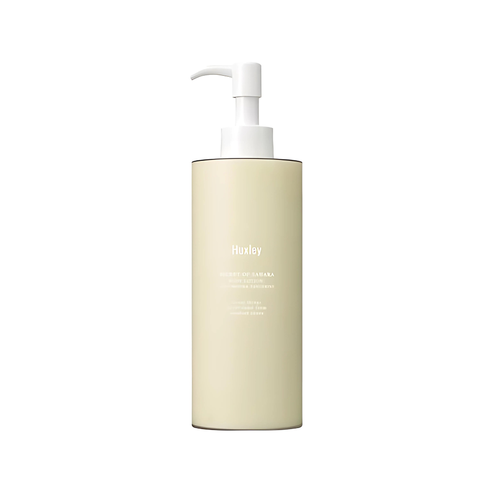 300ml Huxley Body Lotion bottle, elegantly designed for optimal skin hydration and nourishment, perfect for daily use.