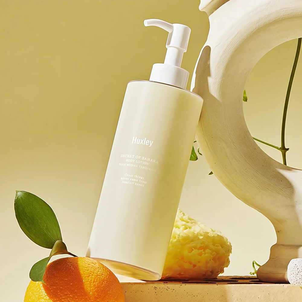 Huxley Body Lotion 300ml, a stylish bottle offering rich moisture and nourishment for healthy, radiant skin.