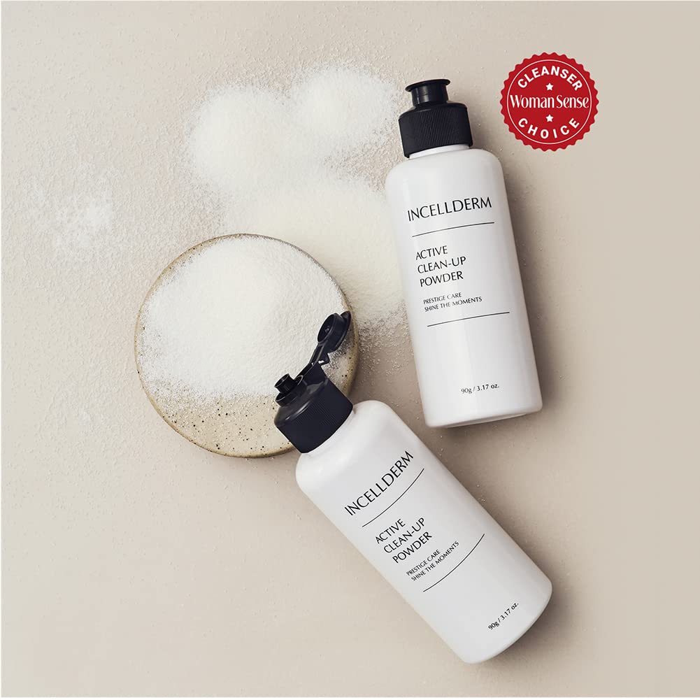 INCELLDERM Clean Up Powder in a 90g size, designed for gentle skin exfoliation and cleansing.