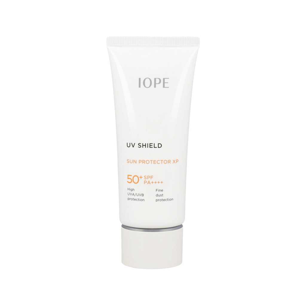 A 60ml bottle of IOPE UV Shield Sun Protector XP with SPF50+ and PA++++ for effective sun protection.