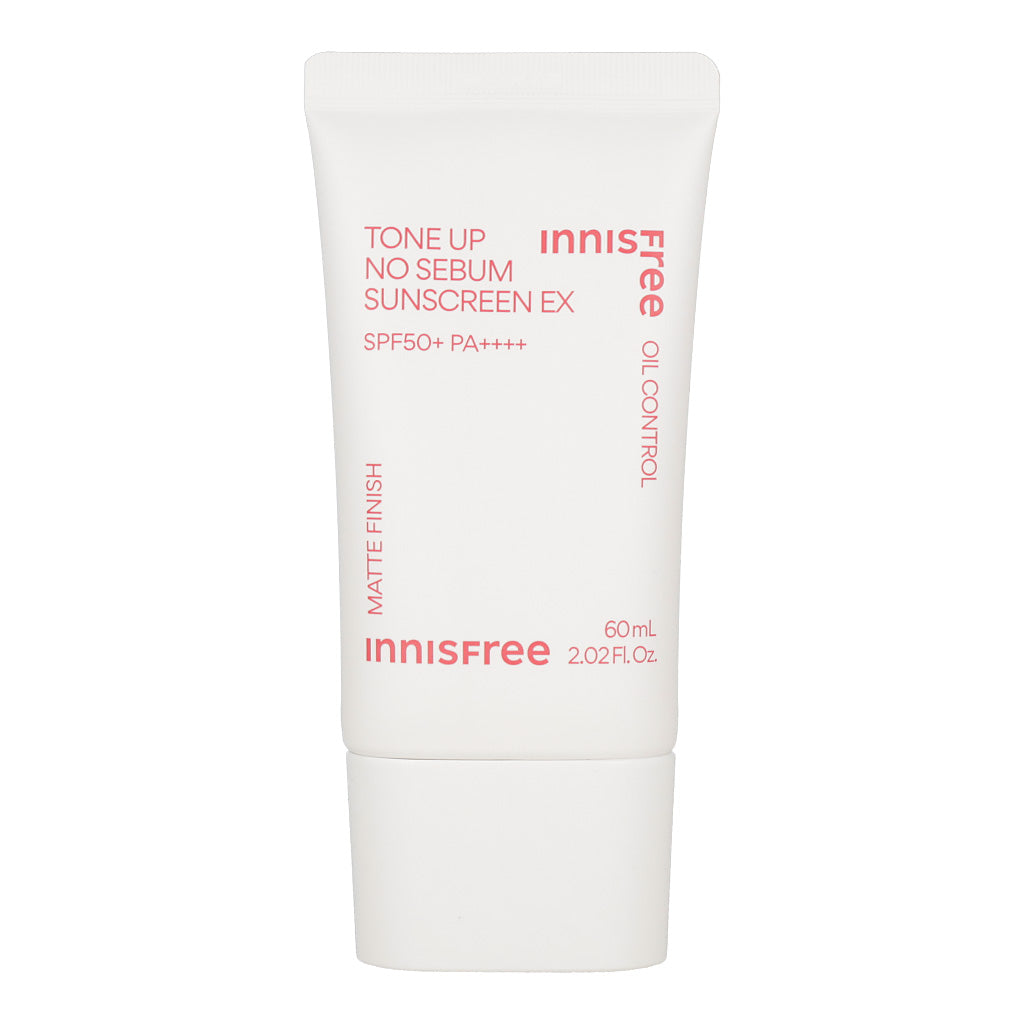 Innisfree Tone Up No Sebum Sunscreen EX SPF50+ PA++++ 60ml tube with white and green packaging.