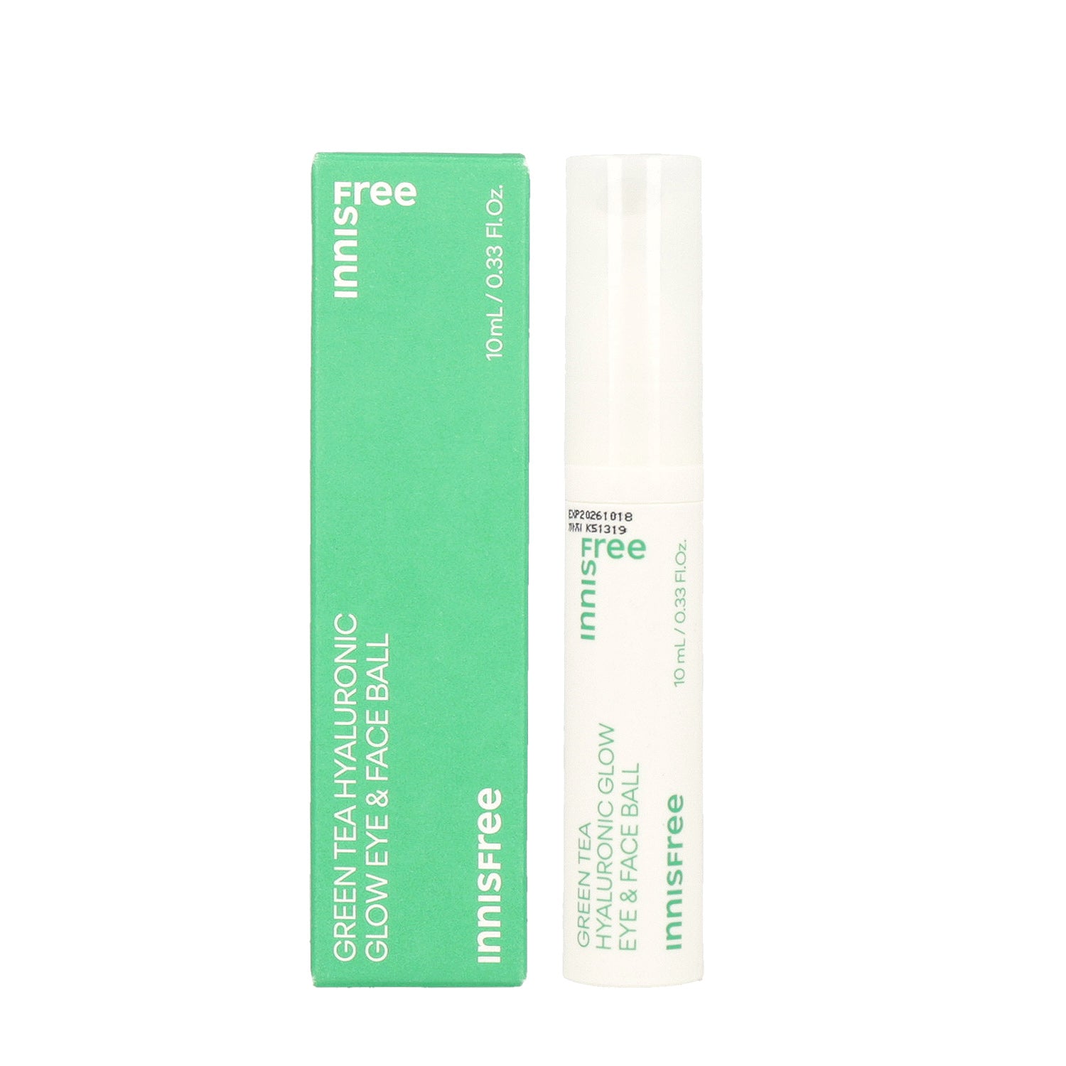 Innisfree Green Tea Hyaluronic Glow Eye And Face Ball 10ml is a multi-functional skincare product designed to hydrate and brighten the delicate areas around the eyes and face. 