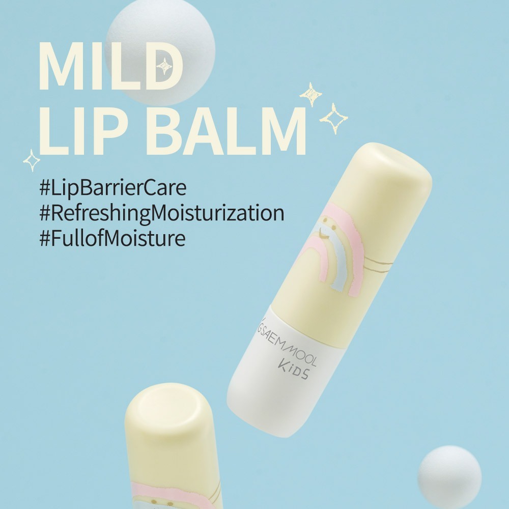 Visual of JUNGSAEMMOOL Kids Mild Lip Balm 4g, a soft lip balm made for children, in a small 4g package.