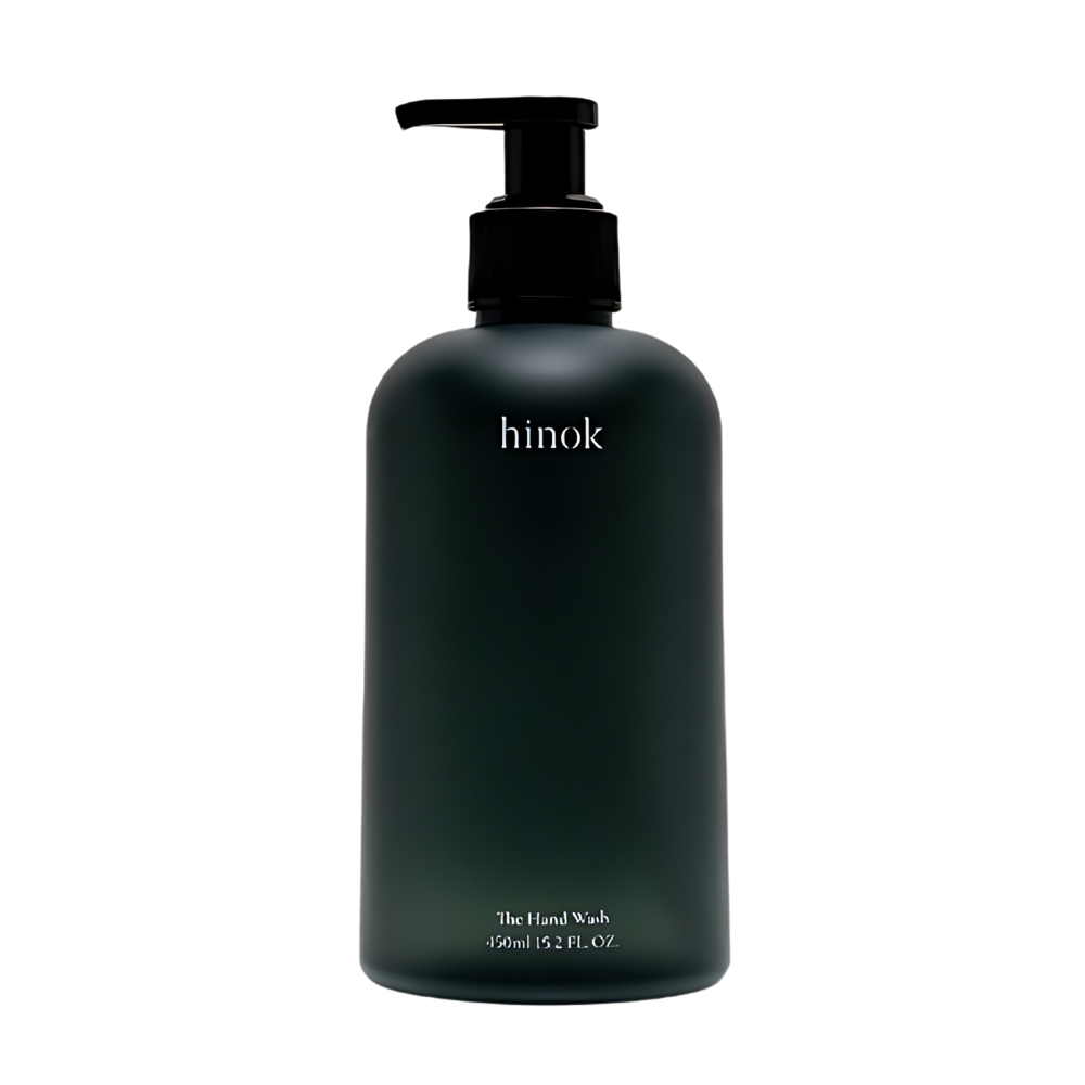 Jeju Hinoki Cypress Hand Wash 450ml bottle featuring a sleek design, ideal for gentle cleansing and refreshing scent.