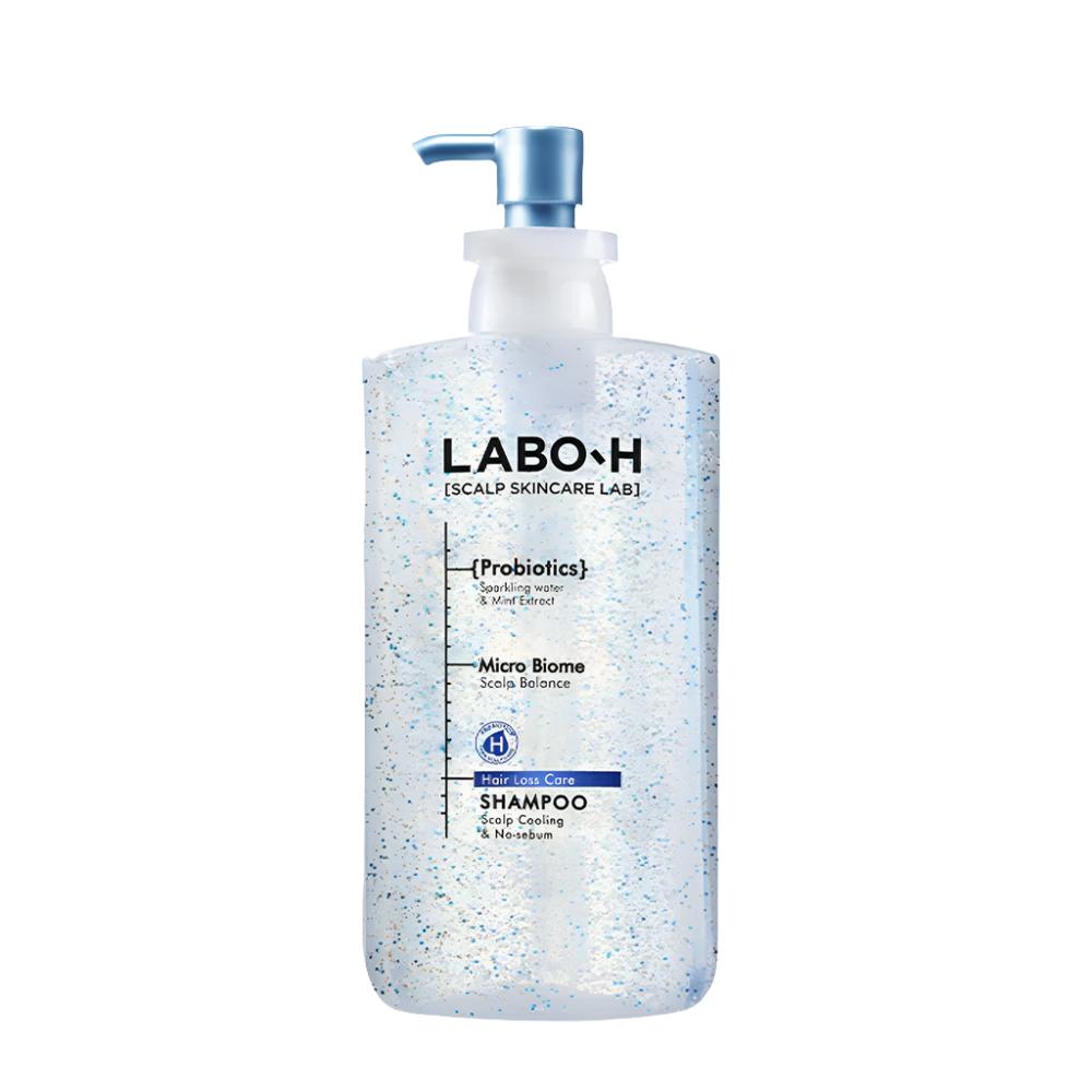 LABO-H Hair Loss Care Scalp Cooling & No Sebum Shampoo 750ml is designed to address hair loss concerns while providing a refreshing and oil-control effect.