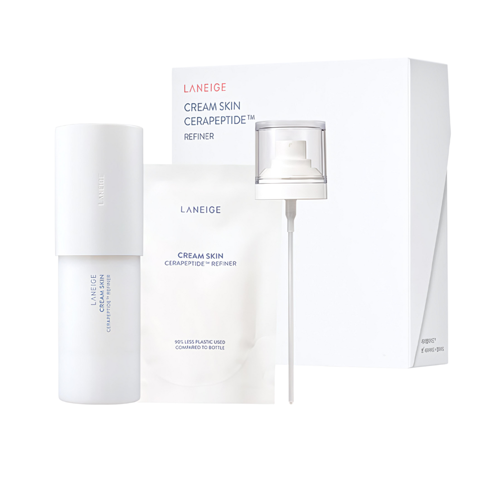 LANEIGE Cream Skin Planning Set includes a 170ml bottle, a 120ml refill pack, and a mist pump for easy application.