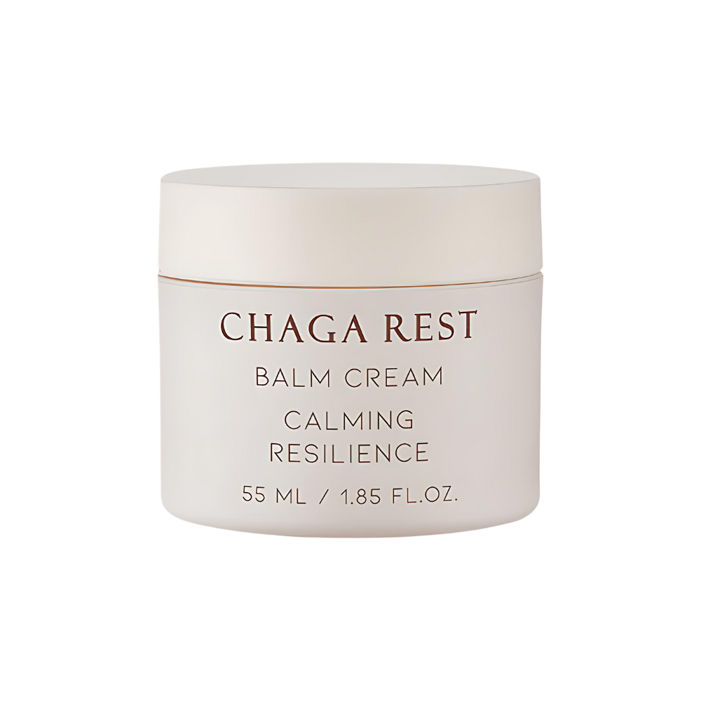 A 55ml jar of LAPCOS Chaga Rest Balm Cream, designed to soothe and hydrate the skin.