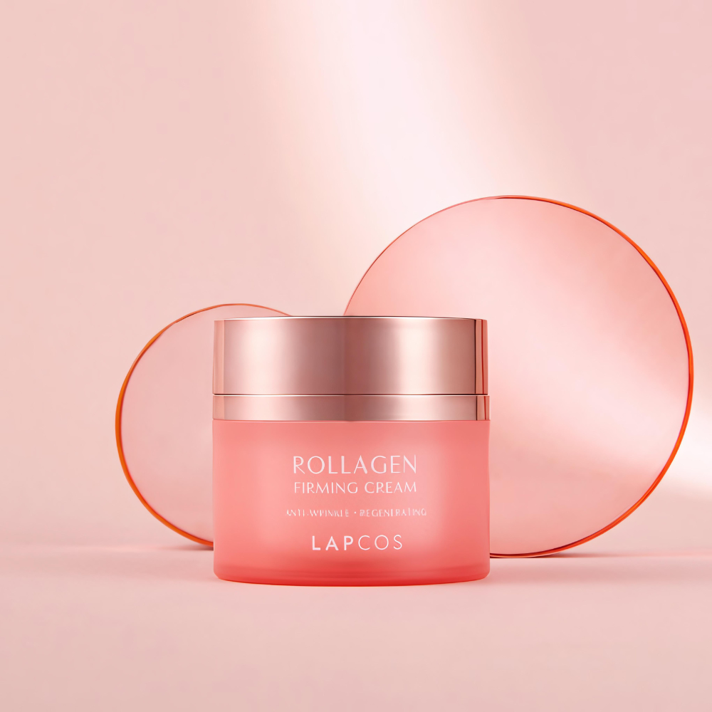 A 50ml LAPCOS Collagen Firming Cream jar, ideal for enhancing skin's firmness and elasticity.