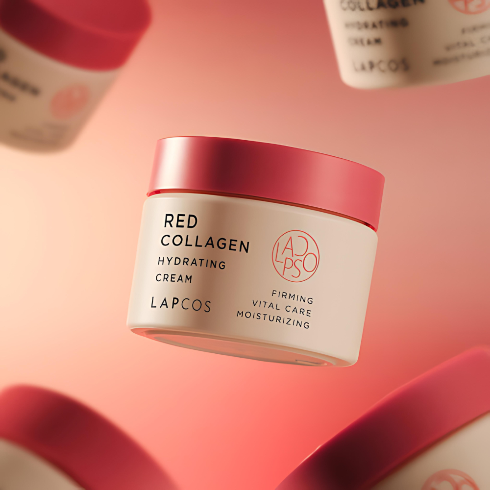 A 50ml container of LAPCOS Red Collagen Hydrating Cream, designed to provide hydration with collagen for skin.