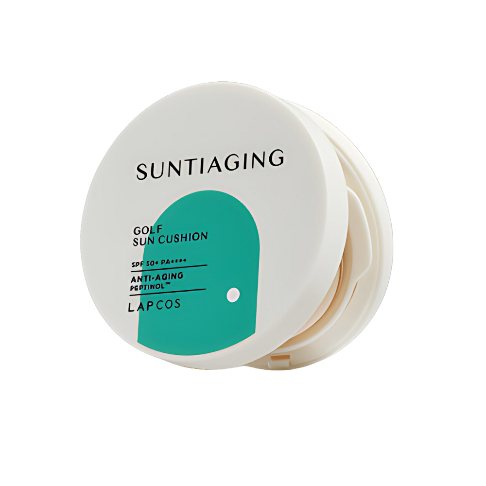 A 17g LAPCOS Suntiaging Golf Sun Cushion with SPF50+ PA++++ for sun protection during outdoor activities.