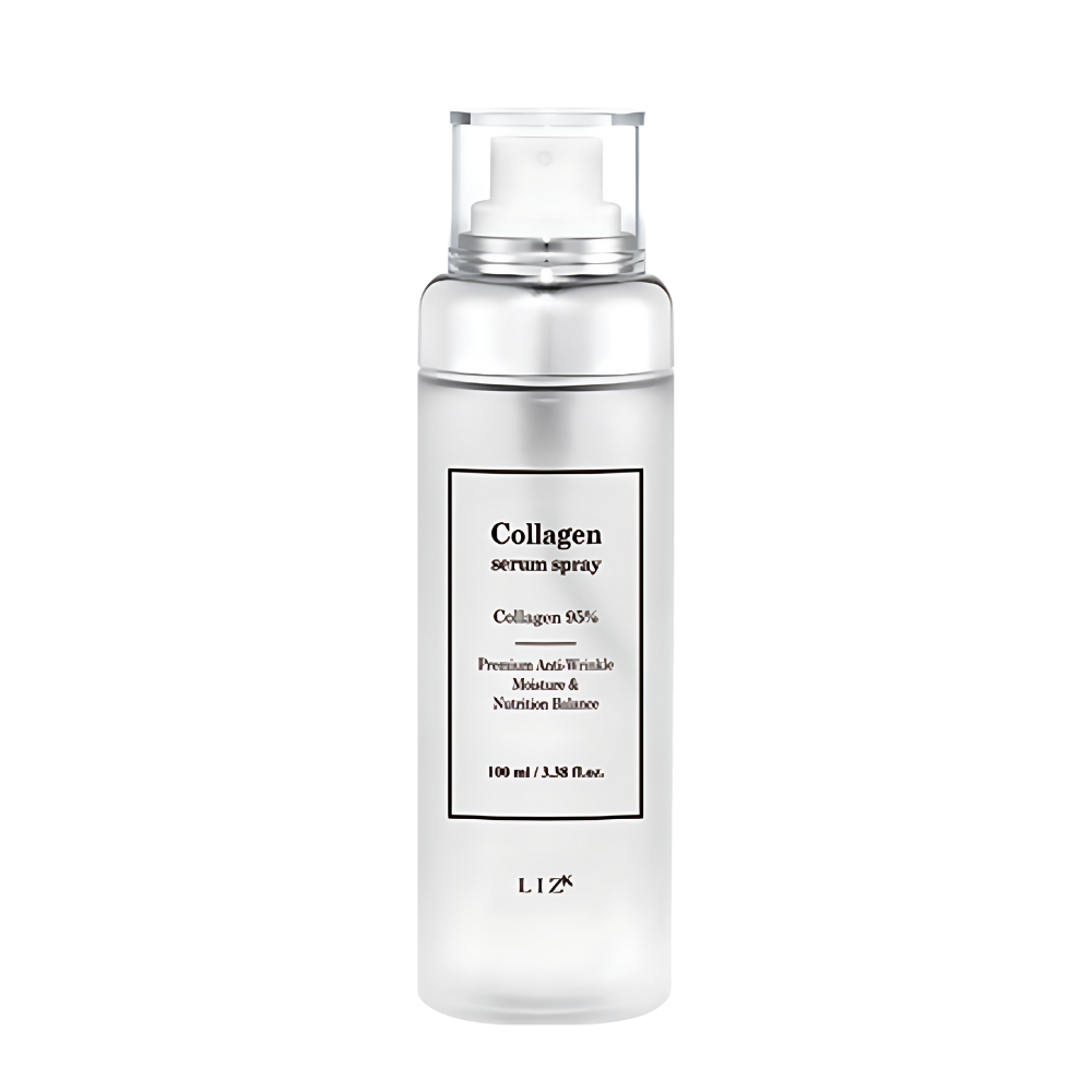 LIZK Collagen Serum Spray 100ml bottle designed for skin hydration and rejuvenation, enhancing elasticity and glow.