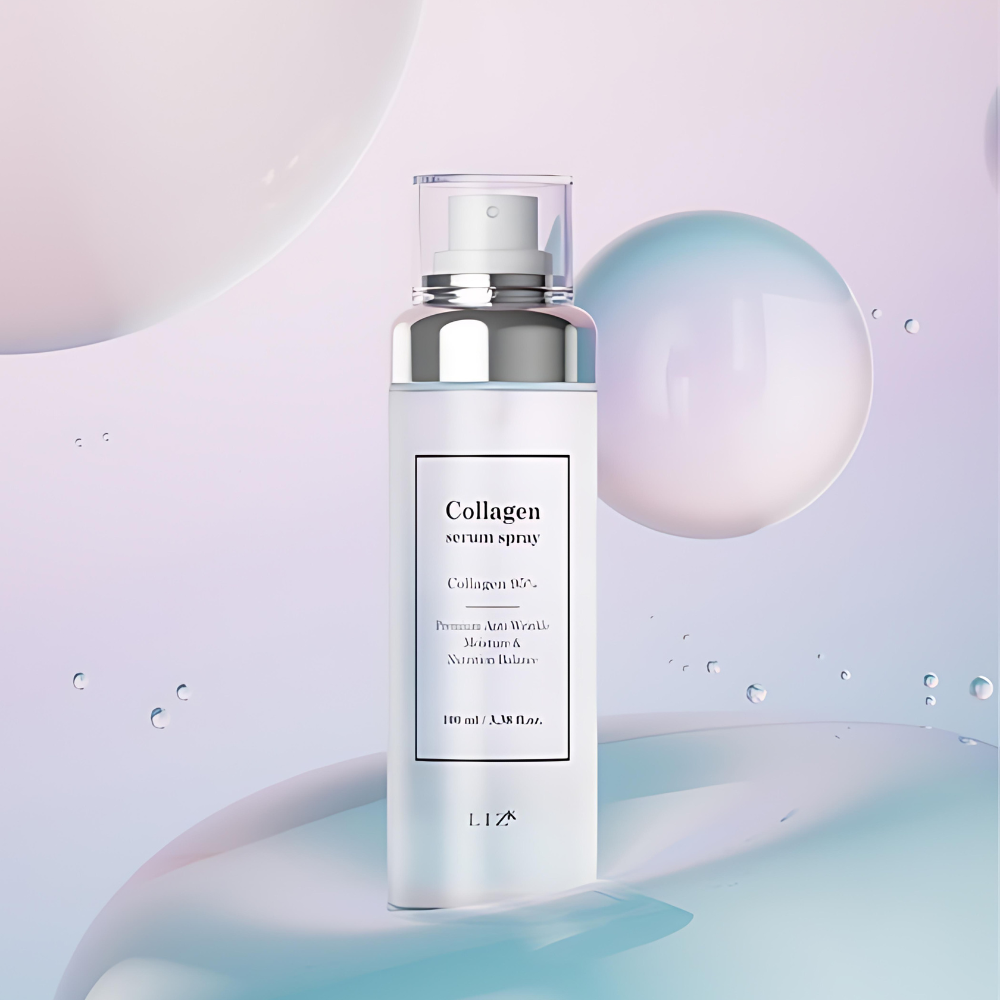 LIZK Collagen Serum Spray 100ml, a skincare product aimed at improving skin texture and promoting youthful appearance.