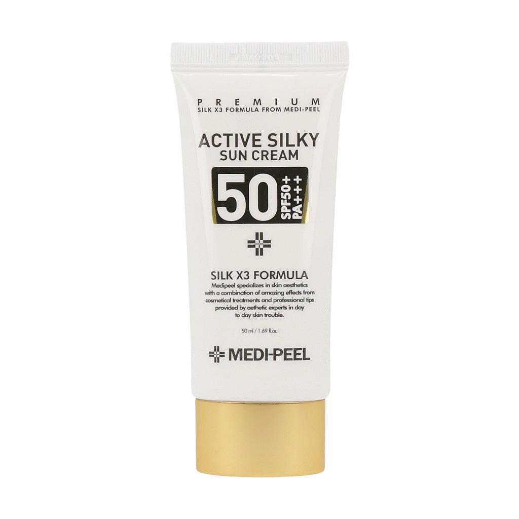 The MEDI-PEEL Active Silky Sun Cream SPF50+ PA+++ is a high-performance sunscreen designed to provide robust sun protection while offering a silky, lightweight texture