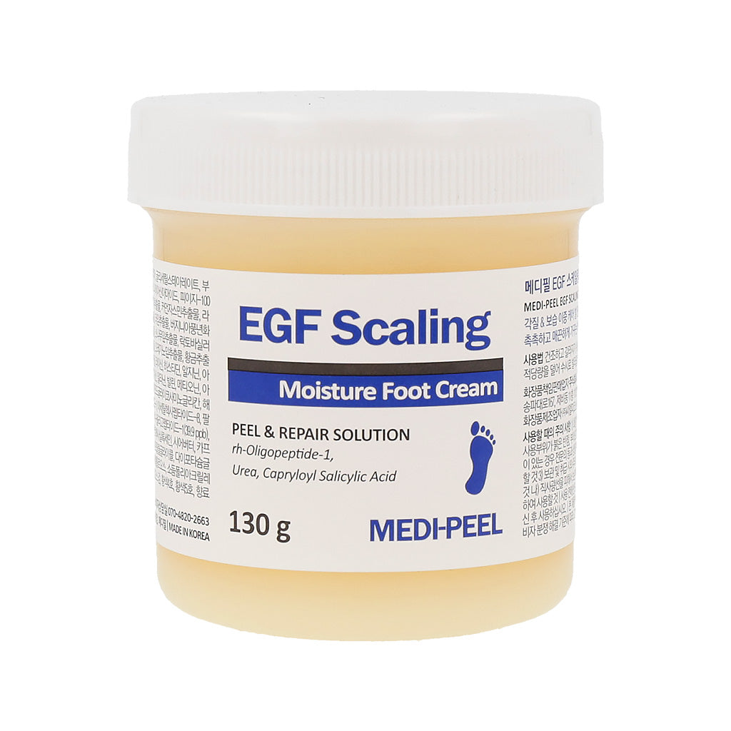 MEDI-PEEL EGF Scaling Moisture Foot Cream is a specialized treatment designed to provide intense hydration and rejuvenation to dry, rough feet