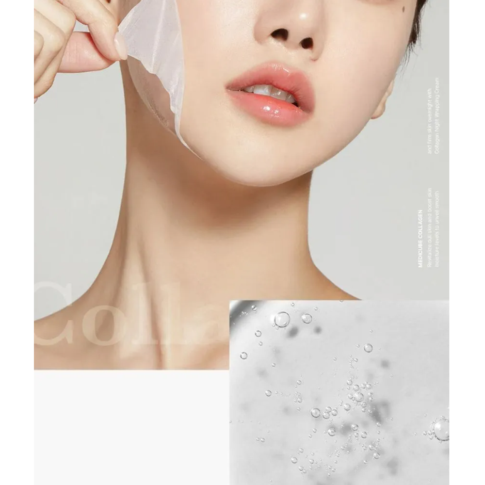 Woman applying the MEDICUBE Collagen Night Wrapping Mask 75ml