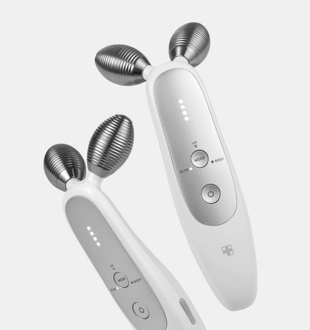 An illustration of the Medicube AGE-R Derma EMS Shot, a device for enhancing skin elasticity.