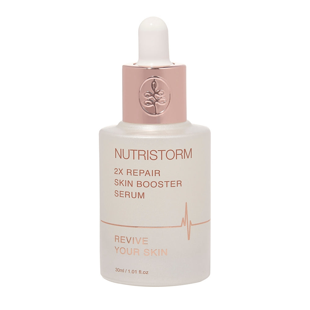 NUTRISTORM 2X Repair Skin Booster Serum 30ml bottle with a sleek design, promoting skin repair and hydration.