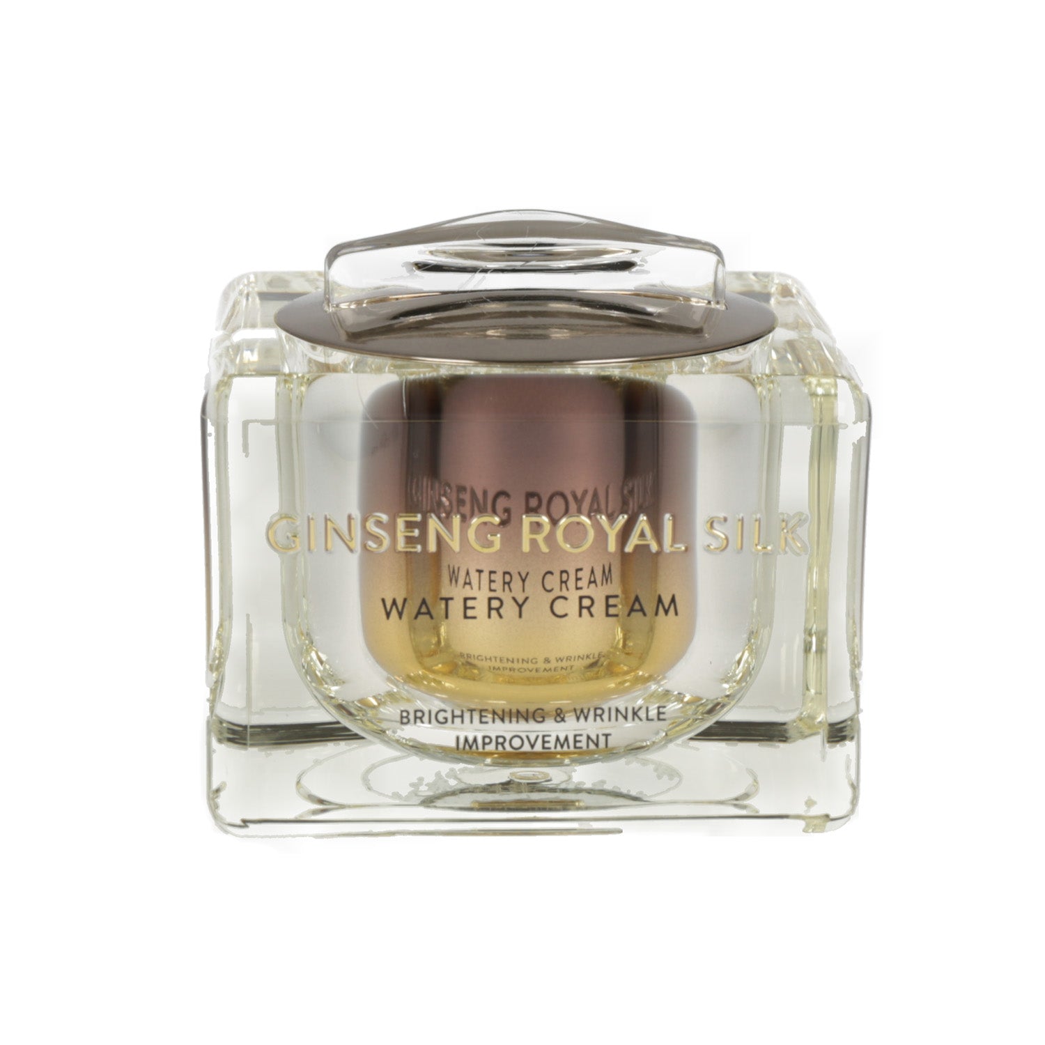 A 60g jar of Nature Republic Ginseng Gold Silk Watery Cream, a luxurious ginger royal silk water cream.