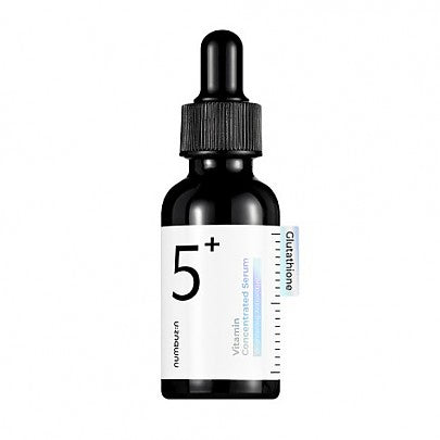 A 30ml bottle of Numbuzin No.5 Vitamin Concentrated Serum oil on white.