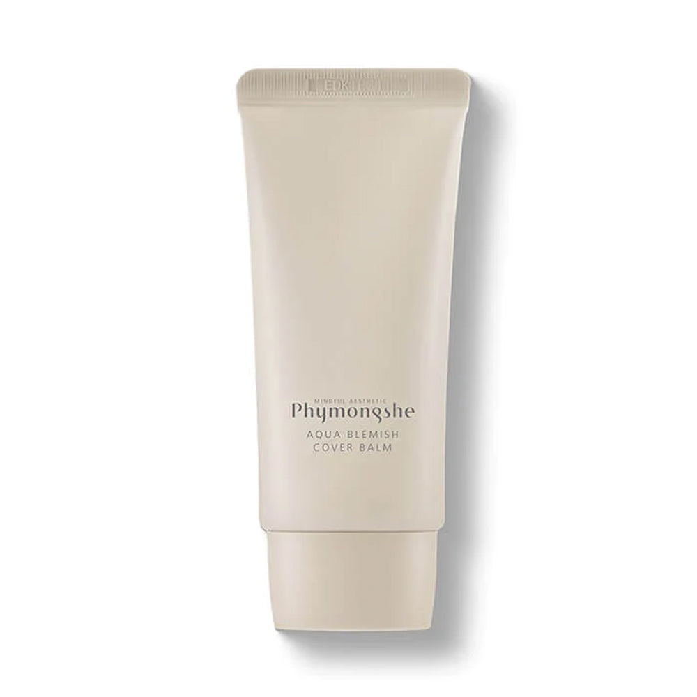 PHYMONGSHE Aqua Blemish Cover Balm 50ml body cream tube against white backdrop