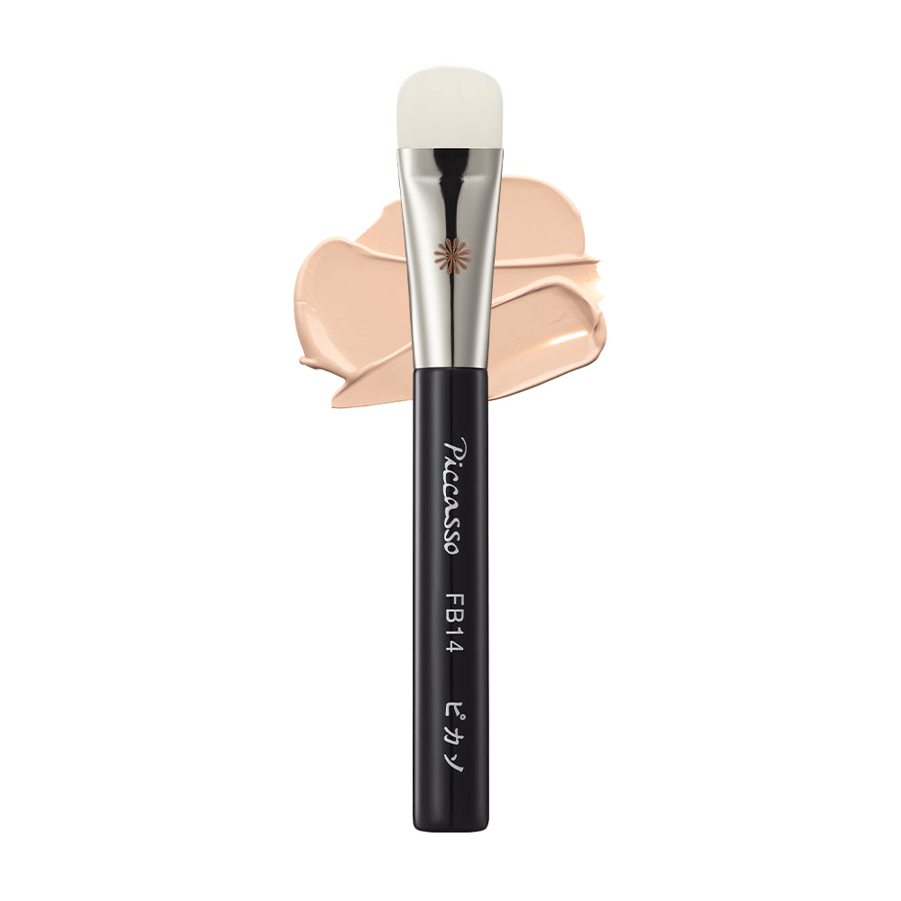 A sleek foundation brush with soft bristles, designed by Picasso.