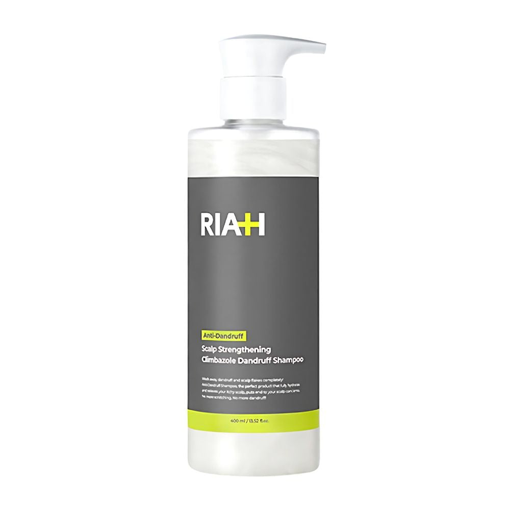 The RIAH Scalp Strengthening Climbazole Dandruff Shampoo 400ml is designed to address dandruff while strengthening the scalp