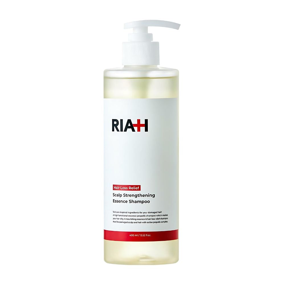 The RIAH Scalp Strengthening Essence Shampoo 400ml is a specialized shampoo designed to strengthen and nourish the scalp while cleansing the hair. 