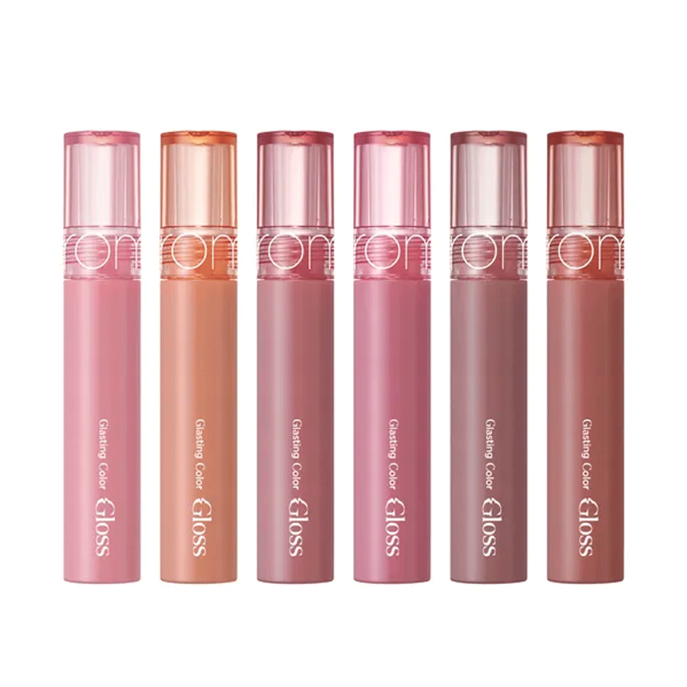 ROM&ND Glasting Color Gloss 4g - 6 Colors is a high-shine lip gloss that delivers vibrant color and a glass-like finish.
