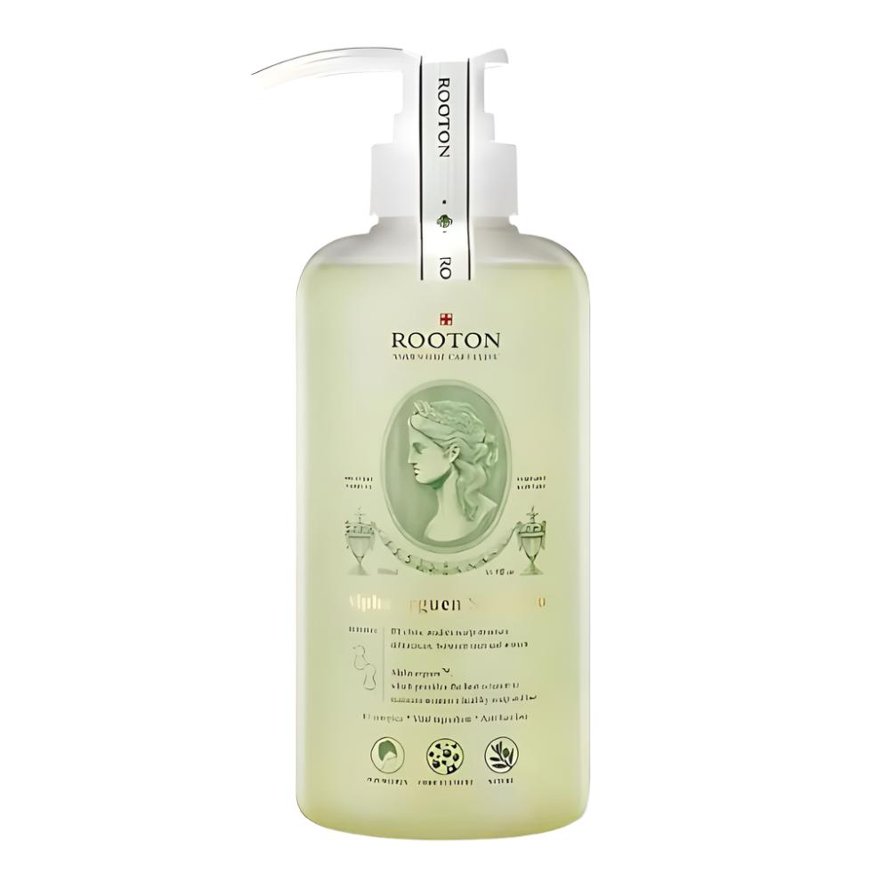 The ROOTON Alpha Erguen Shampoo 500ml is a premium hair care product designed to cleanse and revitalize the scalp and hair.