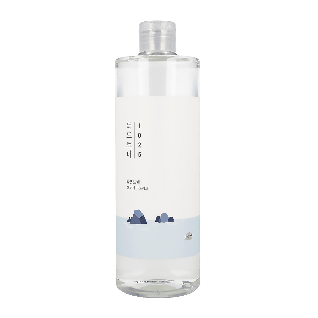 The ROUND LAB 1025 Dokdo Toner 500ml is a hydrating and soothing toner designed to balance the skin's pH and prepare it for subsequent skincare steps