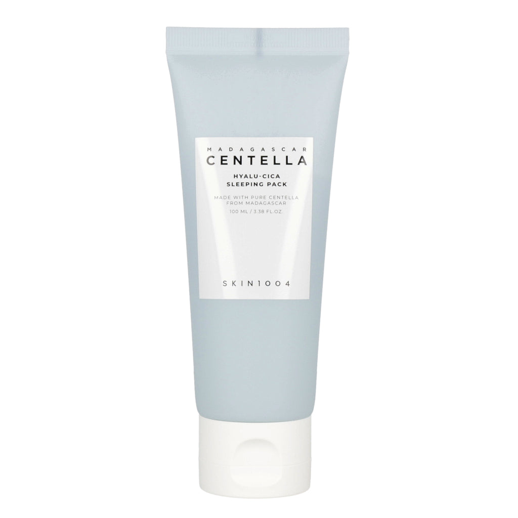 SKIN1004 Madagascar Centella Hyalu-Cica Sleeping Pack is a hydrating and soothing overnight mask designed to replenish and calm the skin while you sleep