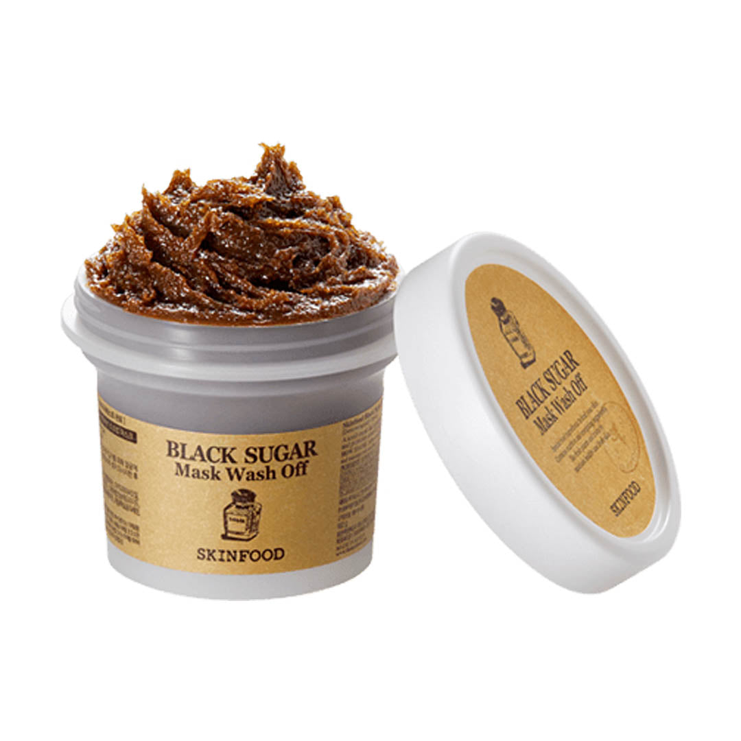 ontains black sugar as a key ingredient, known for its exfoliating and moisturizing properties.