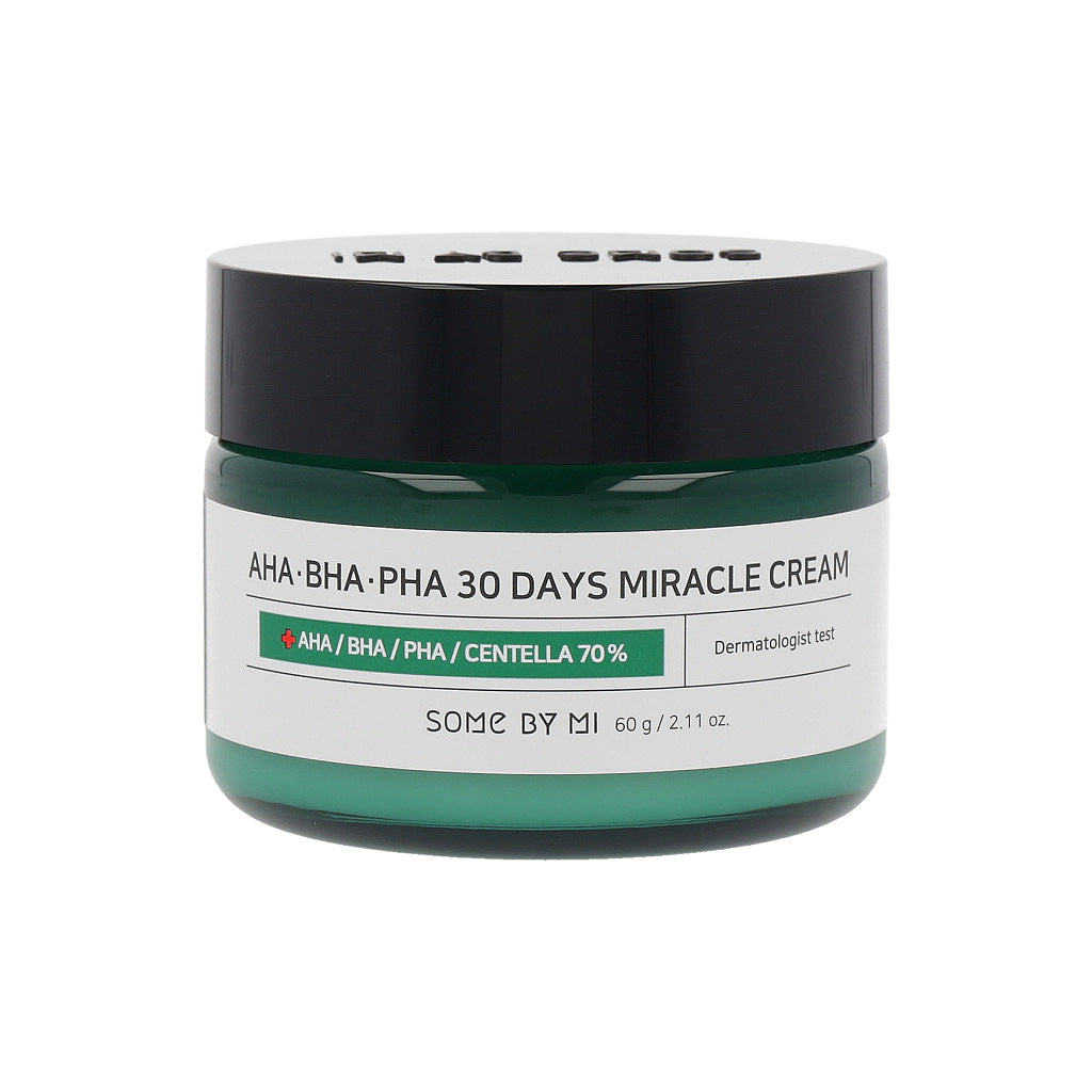 The SOME BY MI AHA BHA PHA 30 Days Miracle Cream (60g) is a skincare product designed to improve skin texture and clarity over time. 