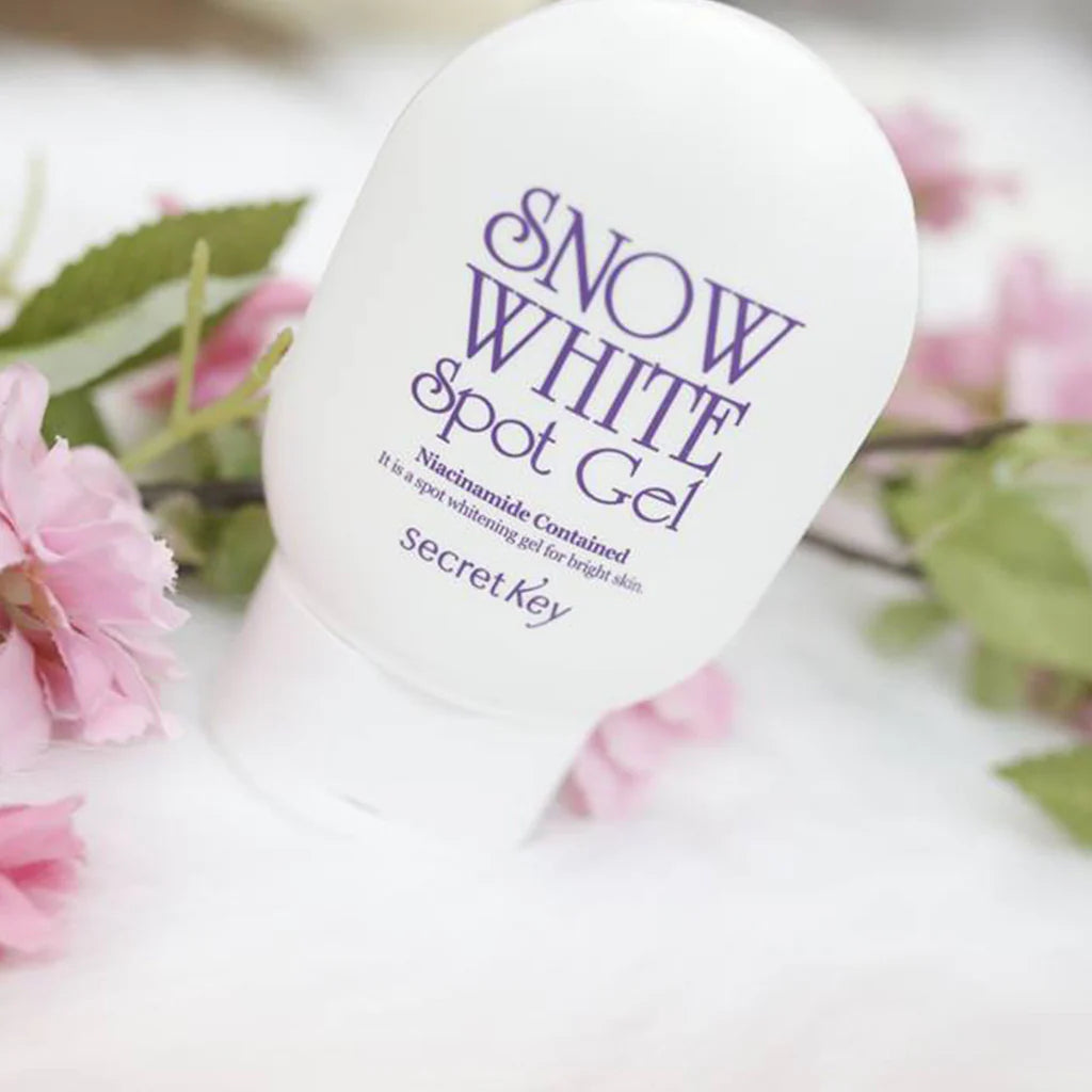 65ml Secret Key Snow White Spot Gel, designed to lighten dark spots, featuring a clean white packaging for easy use.