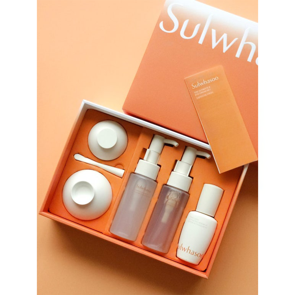 The Sulwhasoo The Ultimate S Eyecream Set, a premium collection designed to hydrate and revitalize the eye area.