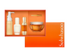 a set of skin care products in an orange box