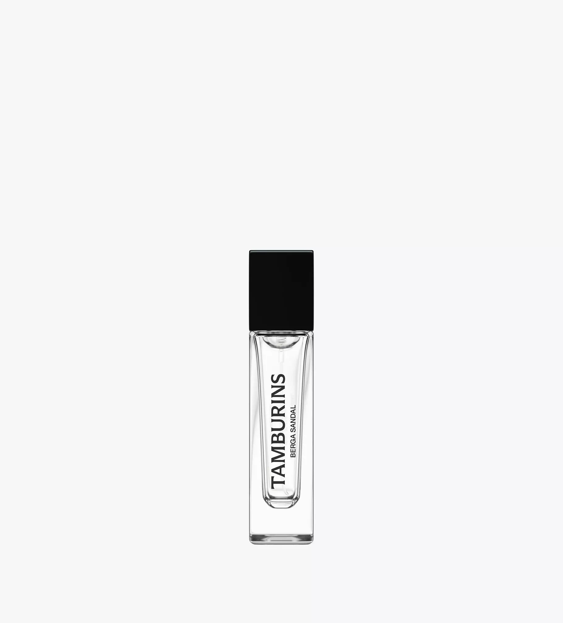 A chic bottle of TAMBURINS Perfume #BERGA SANDAL 11ml, sitting on a clean white background.