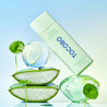 Green and white 50ml TOCOBO Cica Calming Sun Serum SPF50+ PA++++ bottle for sun protection.