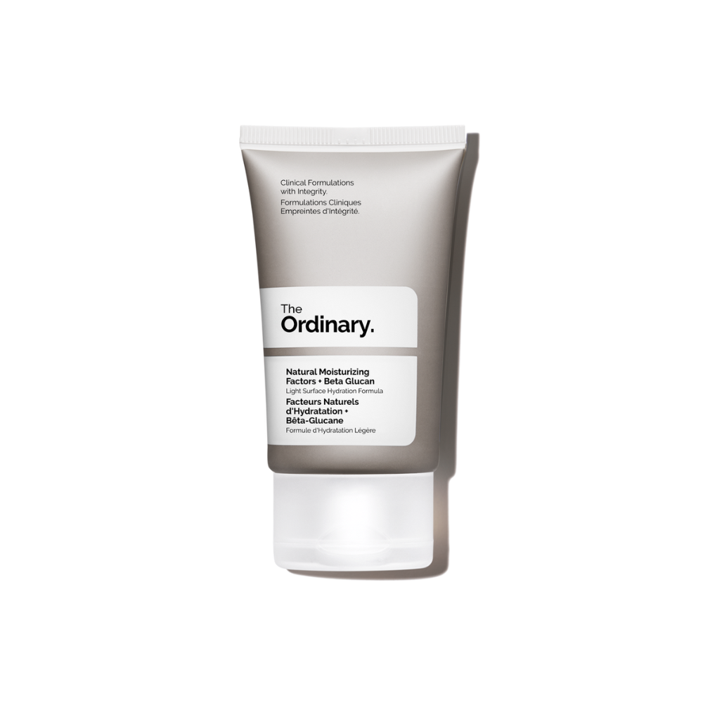 A 30ml bottle of The Ordinary Natural Moisturizing Factors + Beta Glucan, designed for hydration and skin barrier support.