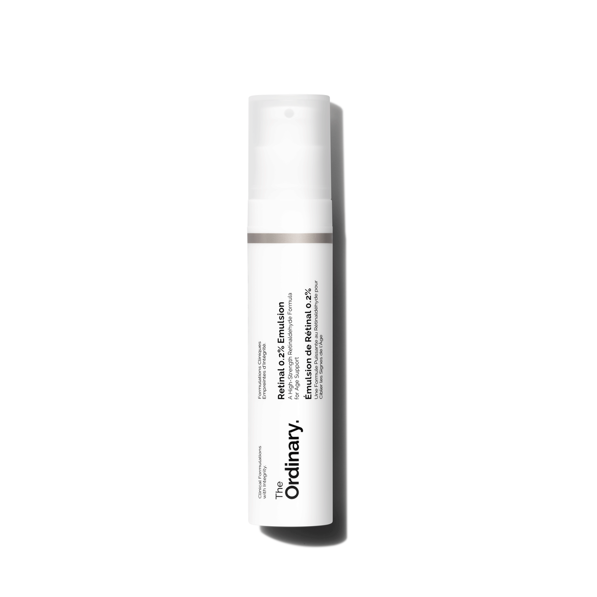 A 15ml bottle of The Ordinary Retinal 0.2% Emulsion, a skincare product for improving skin texture and reducing signs of aging.