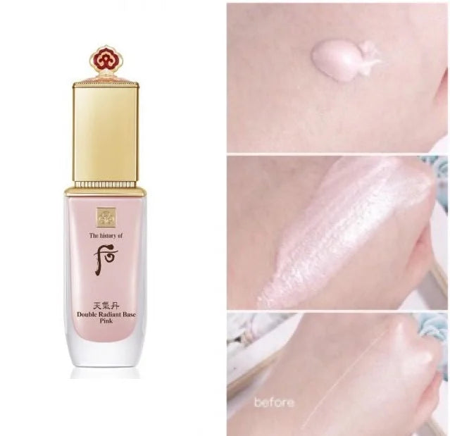 Pink skin care product with gold accents - The history of whoo Cheongidan Hwahyun Double Radiant Base Pink 40ml, 40ml.