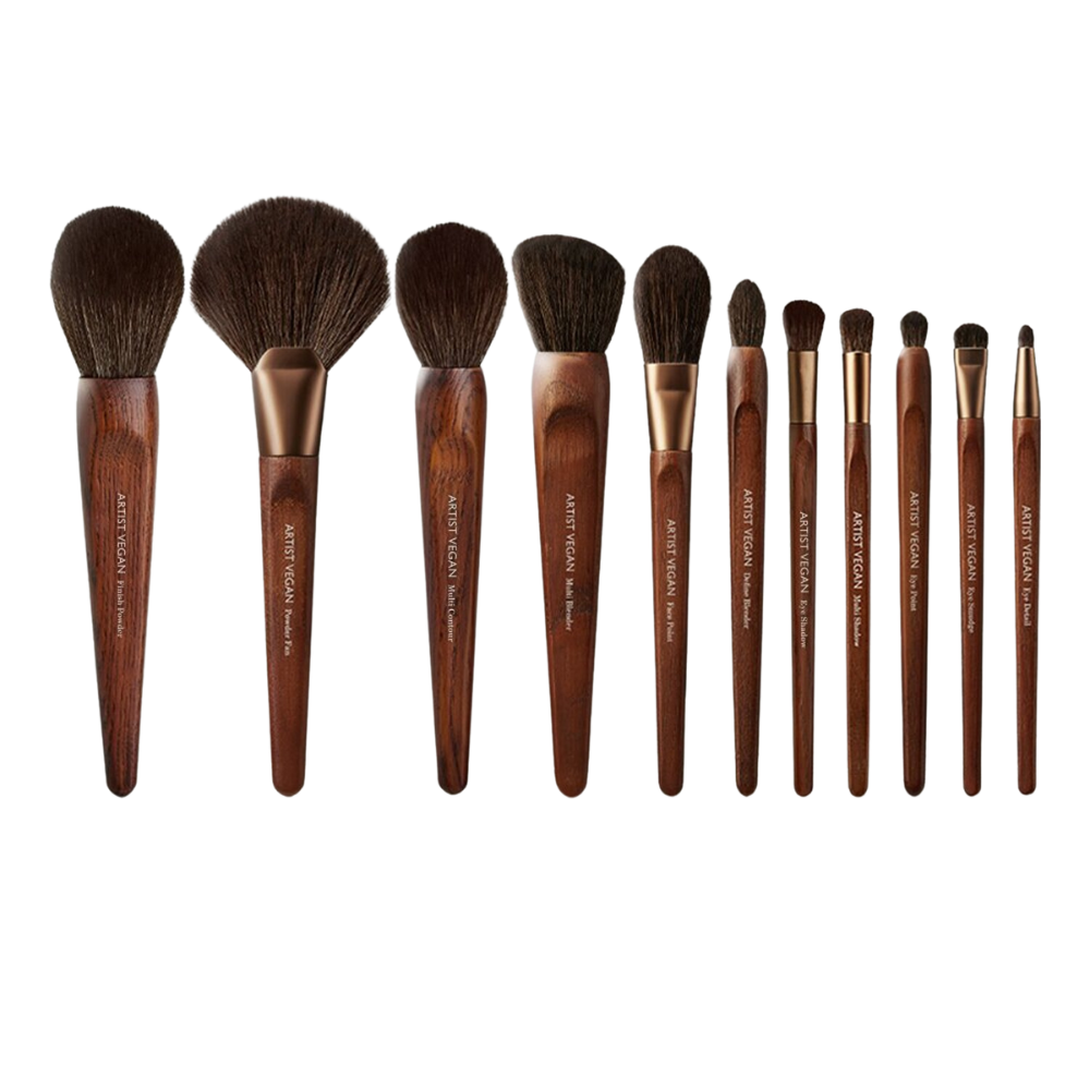 A set of 11 vegan artist brushes, perfect for school or professional use.