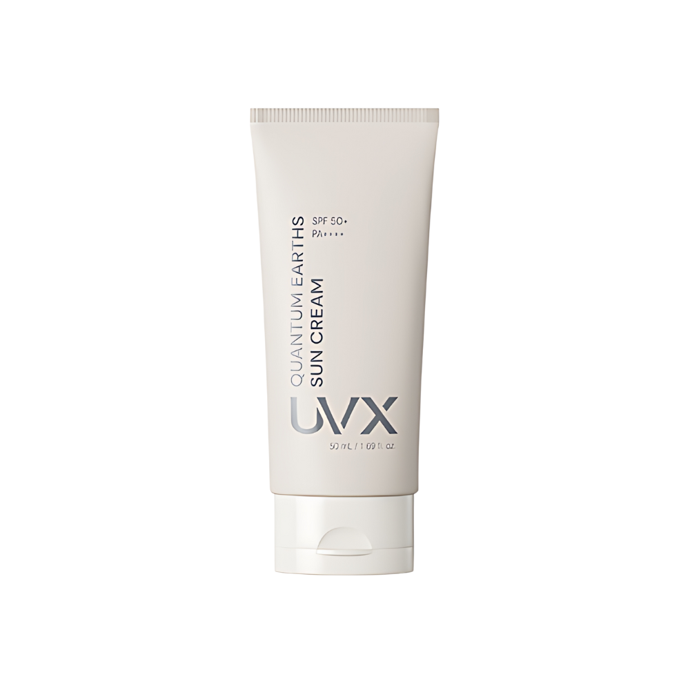 UVX Quantum Earth Weapon Sunscreen SPF50+ PA++++ 50ml bottle with advanced sun protection formula.