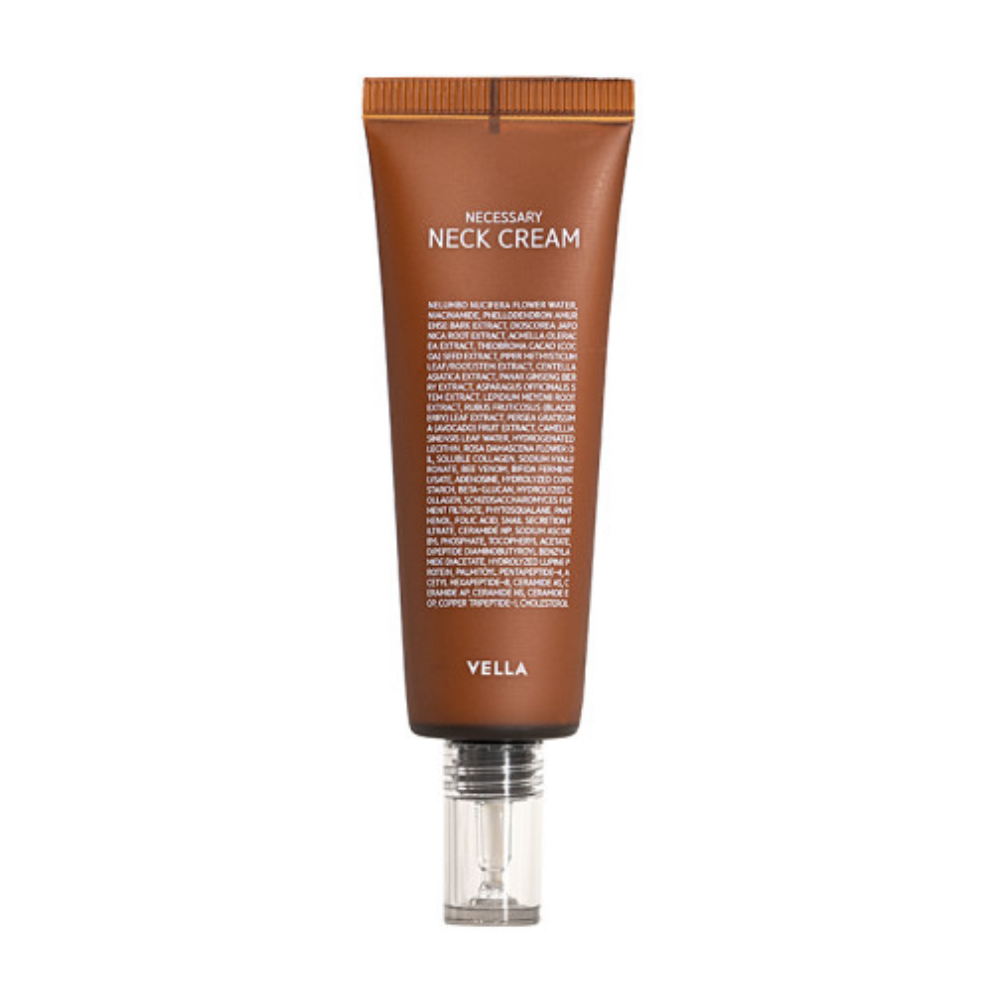 The VELLA Necessary Neck Cream is a specialized skincare product designed to address the unique needs of the neck area, offering hydration and firming benefits